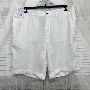 NEW Caribbean Mens Size 48 100% Linen Shorts Big & Tall White Elastic Waist